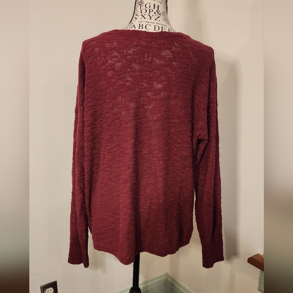 Burgundy Knit Sweater with Lace-Up V-Neck - Picture 4 of 7